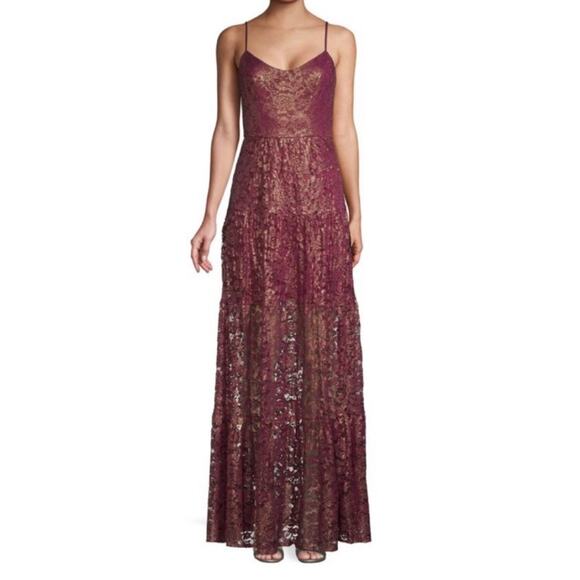 NWT Dress The Population Antoinette Sleeveless Burgundy Gold Lace Maxi Dress S - Picture 1 of 9